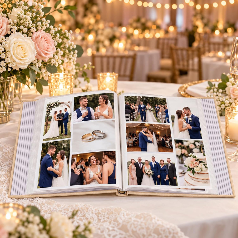 Wedding Photo Album,White Wedding Scrapbook with 400 Pockets for Horizontal &...
