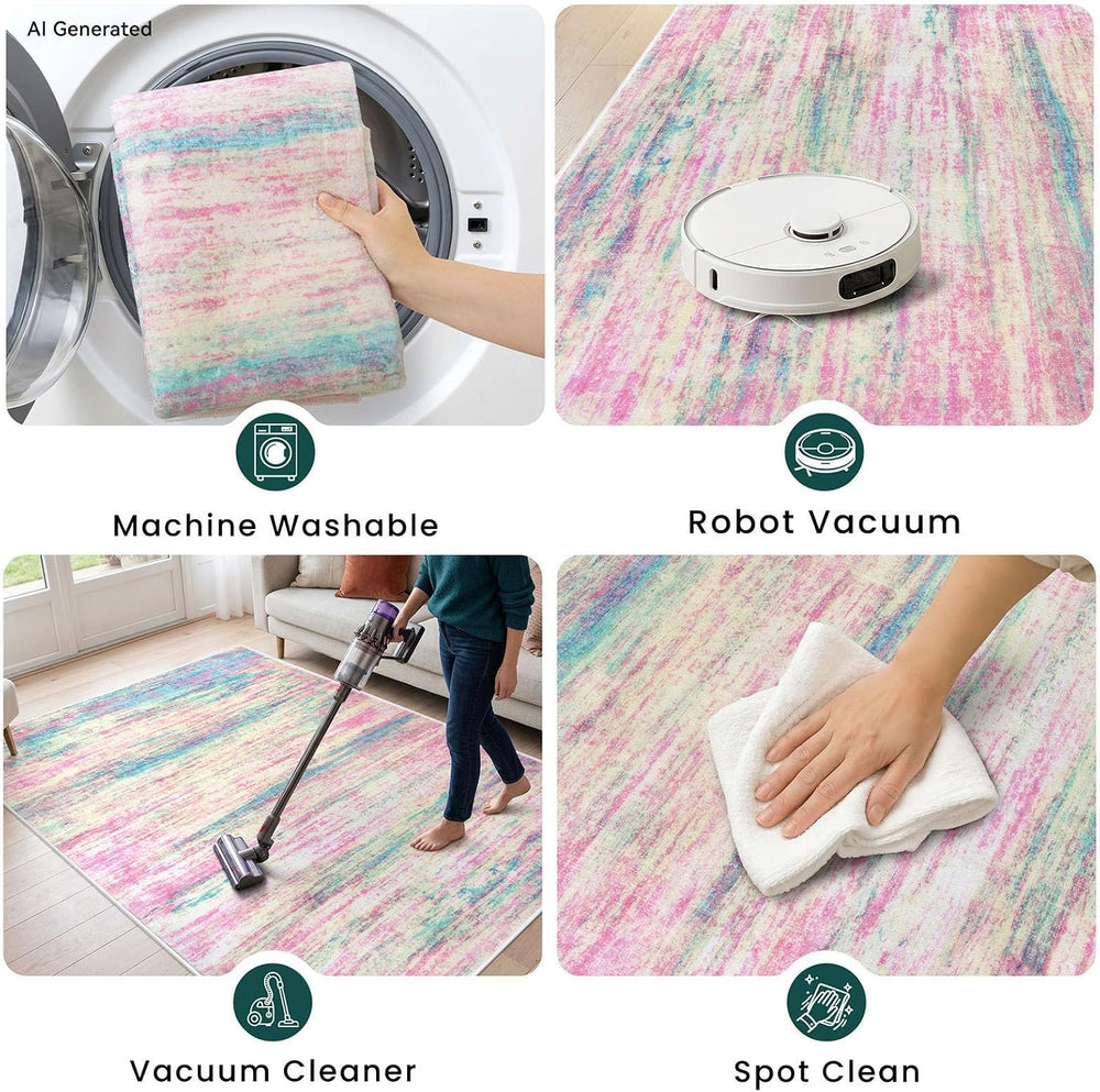 KOZYFLY Modern Kitchen Runner Rug 2x6 Washable Rug Runner Multi-Pink