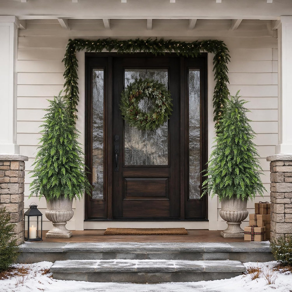 2Pcs 4FT Artificial Cedar Christmas Tree Fake Plant for Front Porch Decor