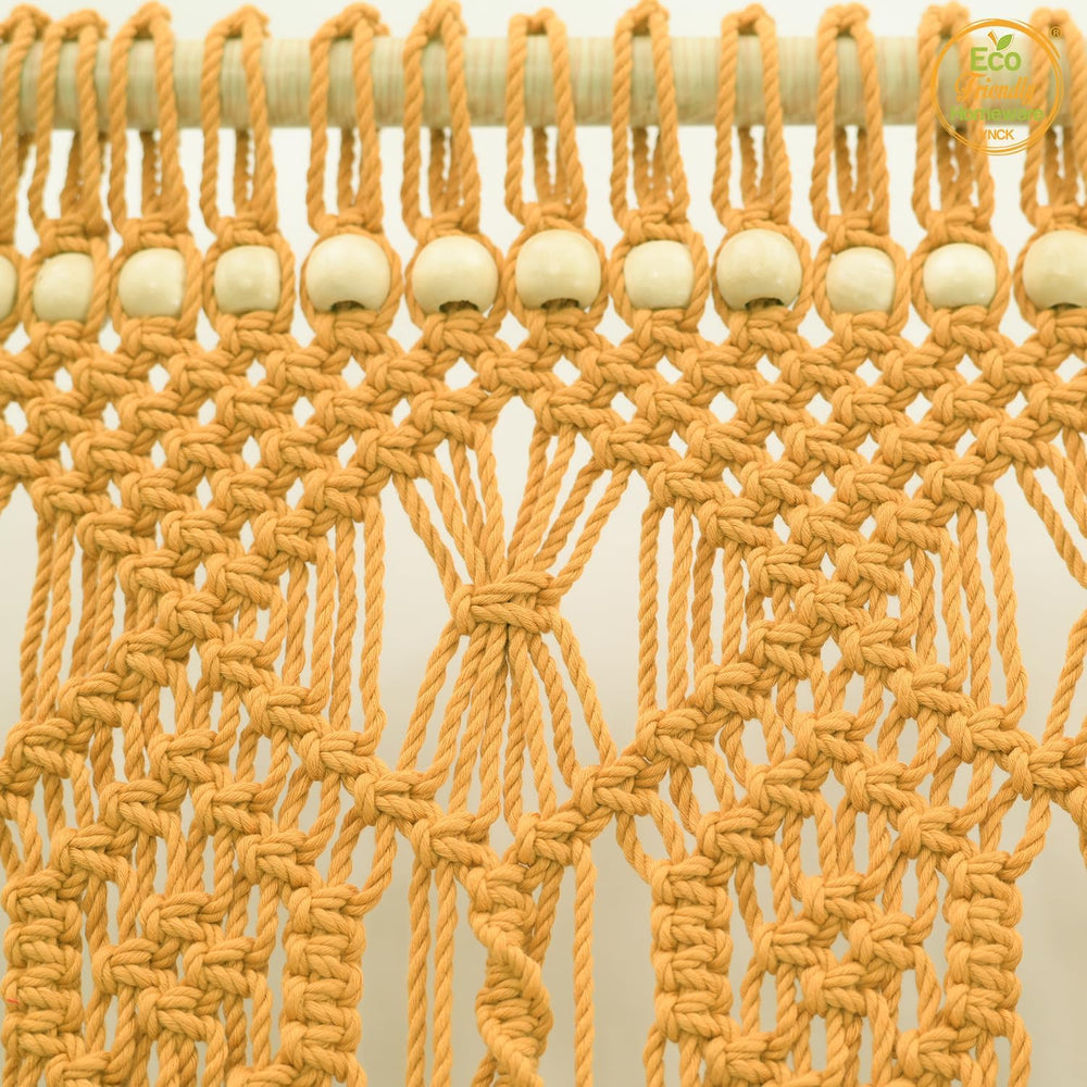 Golden Beaded Door Curtain, Handmade Wood Bead Doorway Curtain for Room Divid...