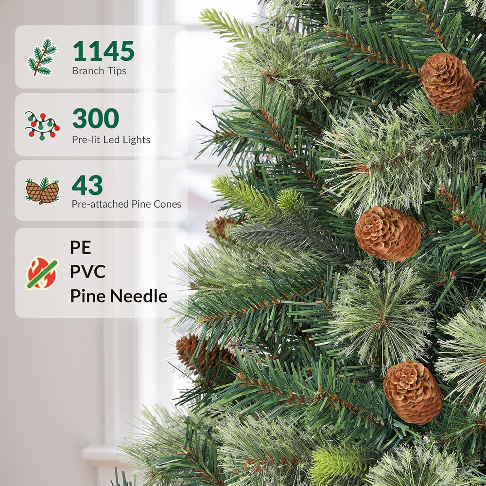 7FT Artificial Prelit Pre-Decorated Christmas Tree with Remote, Timer