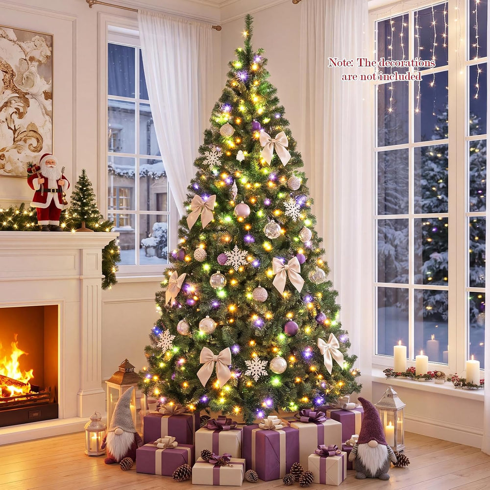 COSTWAY 7 FT Pre-lit Christmas Tree, Artificial Holiday Xmas Tree