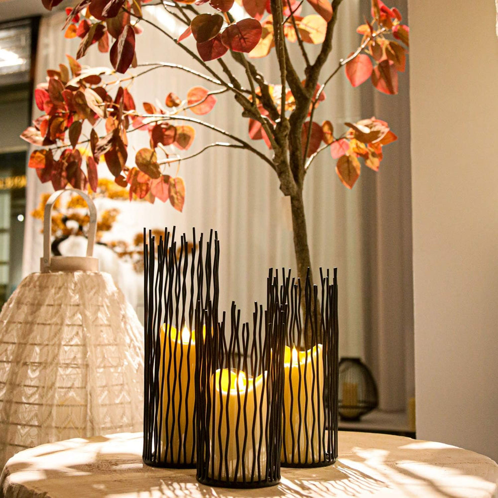 Candle Holders Set of 3 Black Metal Iron Pillar Candlestick Modern Indoor and...