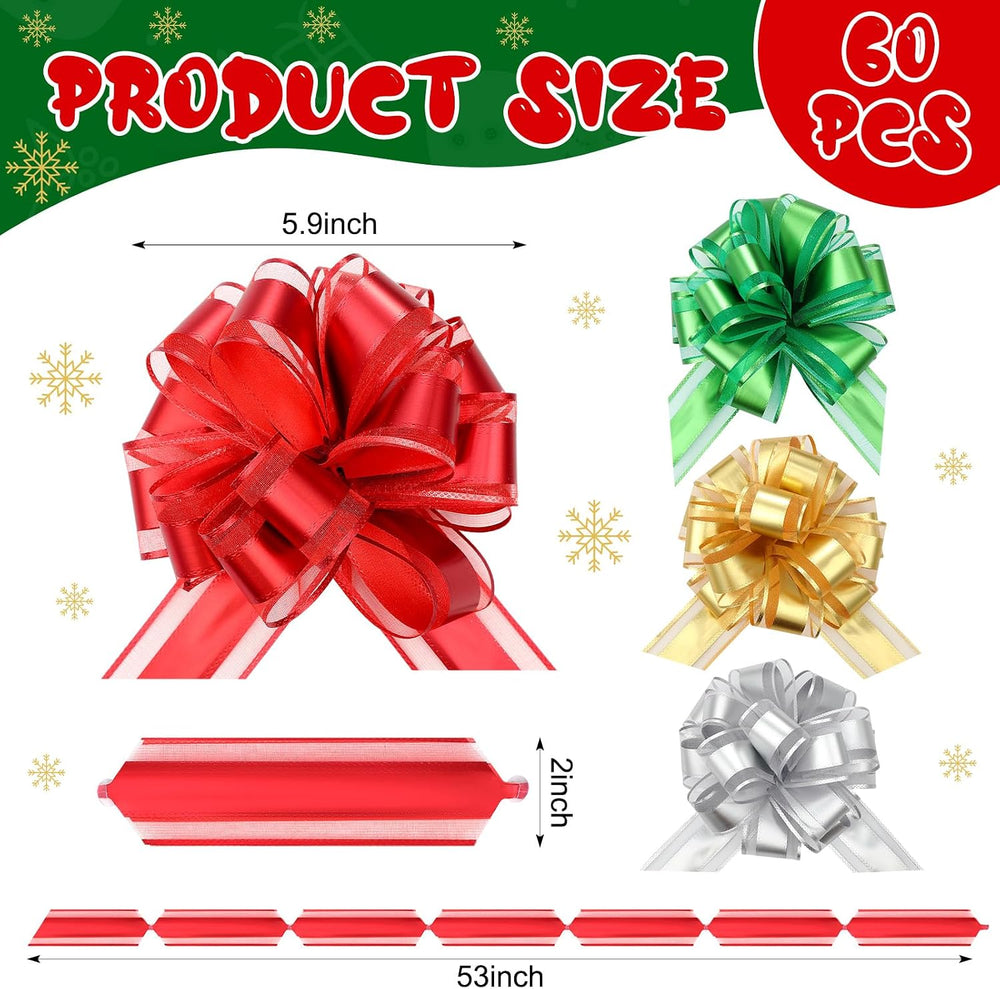 Riceshoot 60 Pcs Christmas Large Pull Bows Ribbon Gift 6 Inch Pastel Gift Wra...