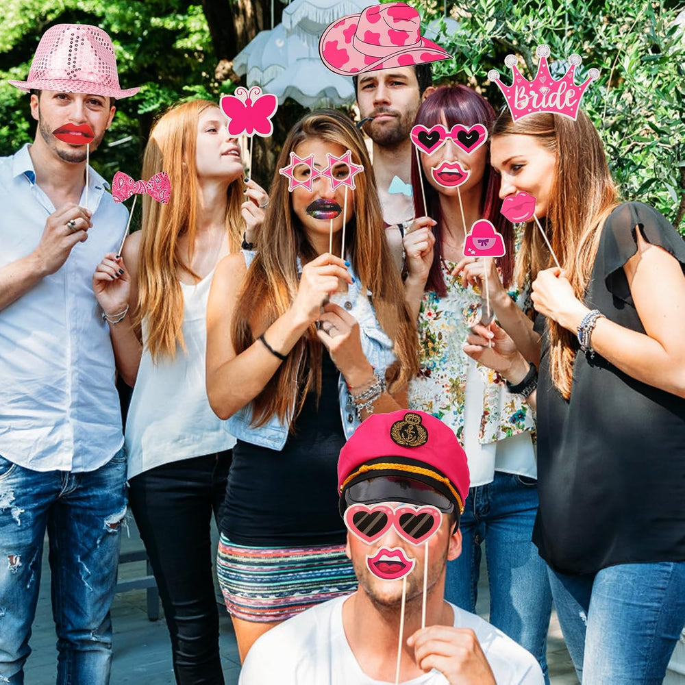 Bulk Premium Hot Pink Funny Photo Booth Props Set for Women, Cute Hot Pink Ha...