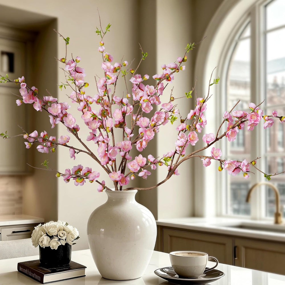 4PCS Pink Cherry Blossom Branches 35.4'' Long Stem Artificial Flowers...