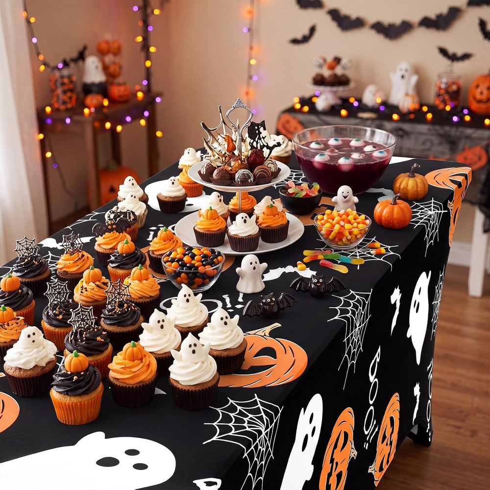 Mindsoft 2 Pack 6ft Rectangular Spandex Tablecloth, Pumpkin Ghost Printed