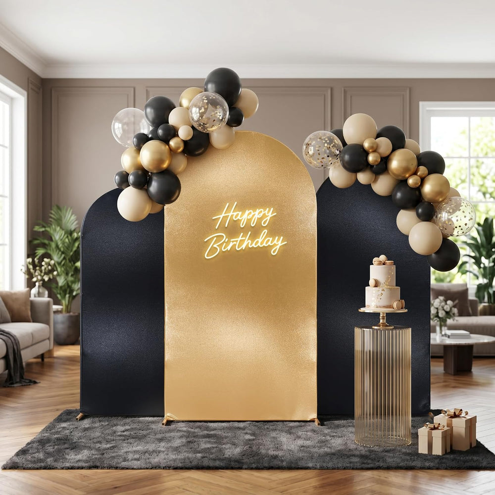 Reversible Gold Black Glitter Arch Backdrop Cover 3 Set 6/6.6/7.2FT, Double-S...