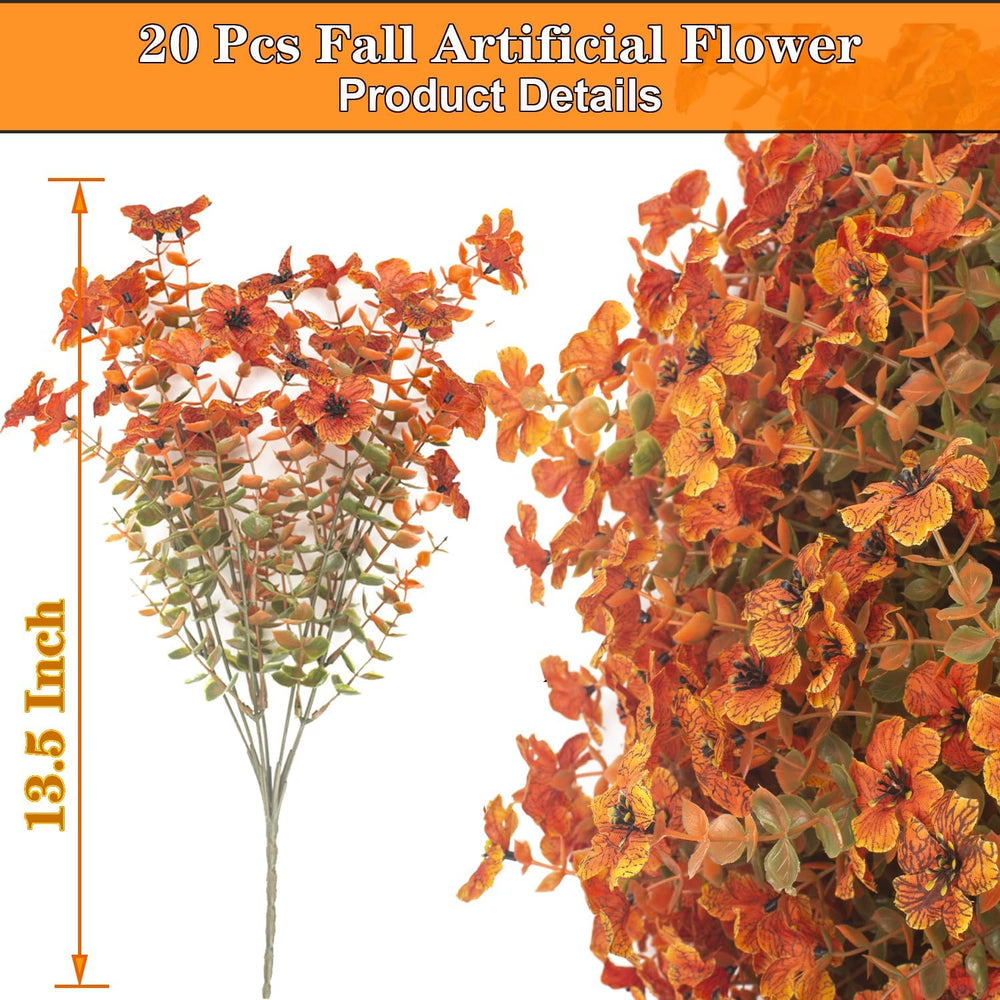 Grunyia 20 Bundles Artificial Outdoors Flowers Faux Mums Decor(Fall Red)
