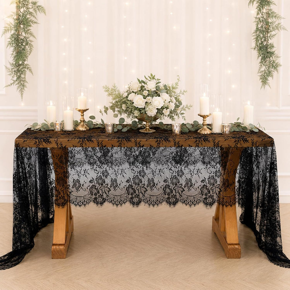 Lace Tablecloth 10FT Rectangle Wedding Overlay Black Halloween Fabric 2Pack