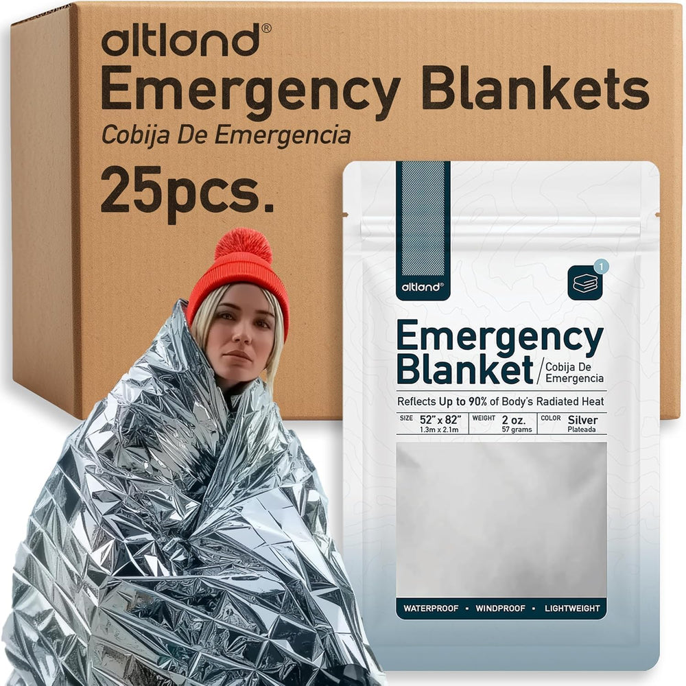Altland 25 Pack of Emergency Blankets for Winter Survival and Preparedness