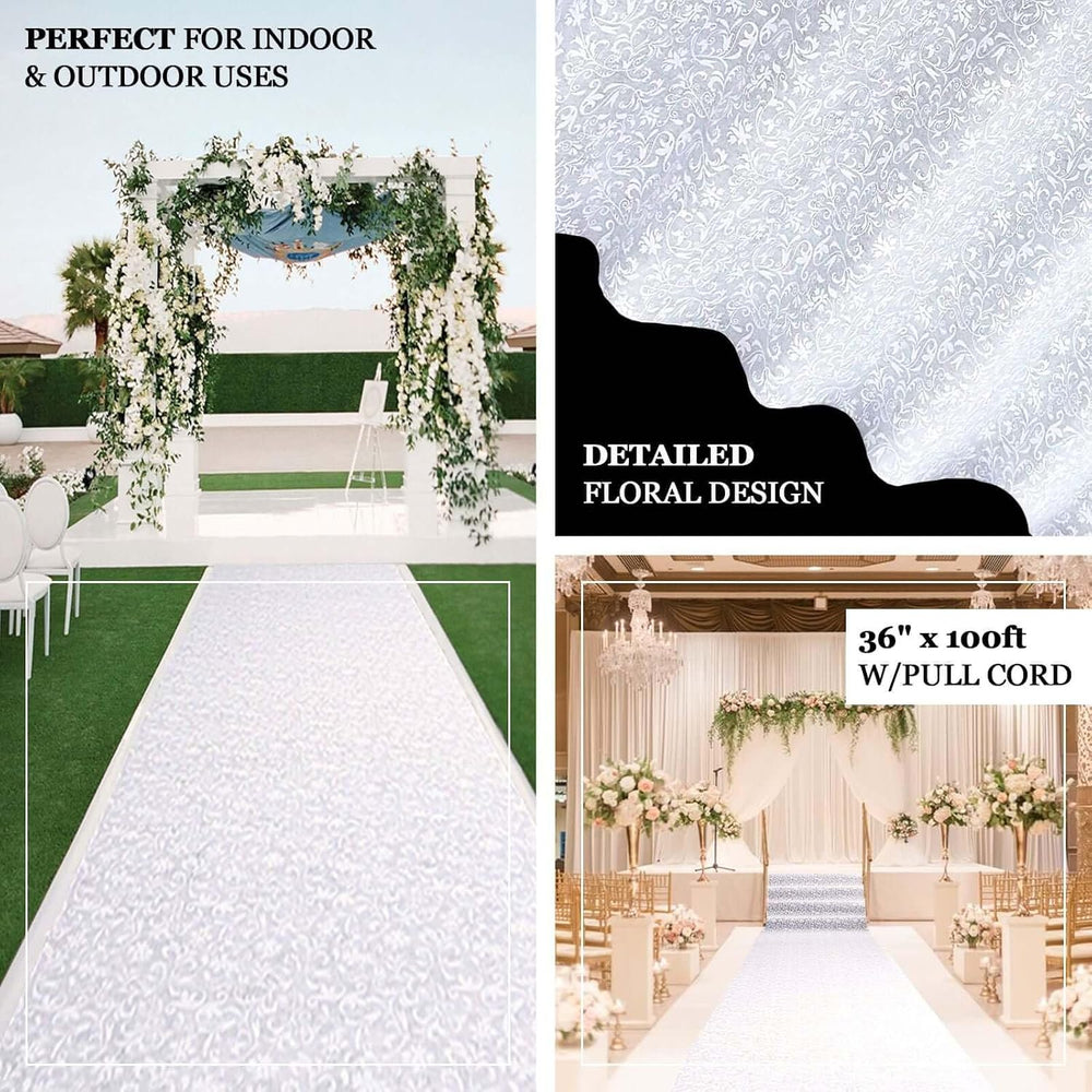 Efavormart 36" x 50ft White Floral Lace Aisle Runner