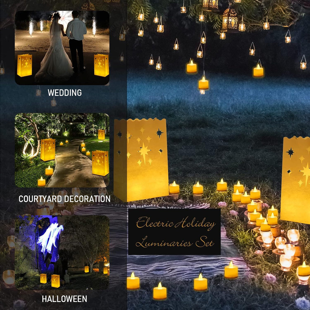50 Sets Luminary Bags with Flameless Candles Outdoor Luminaries, Firework
