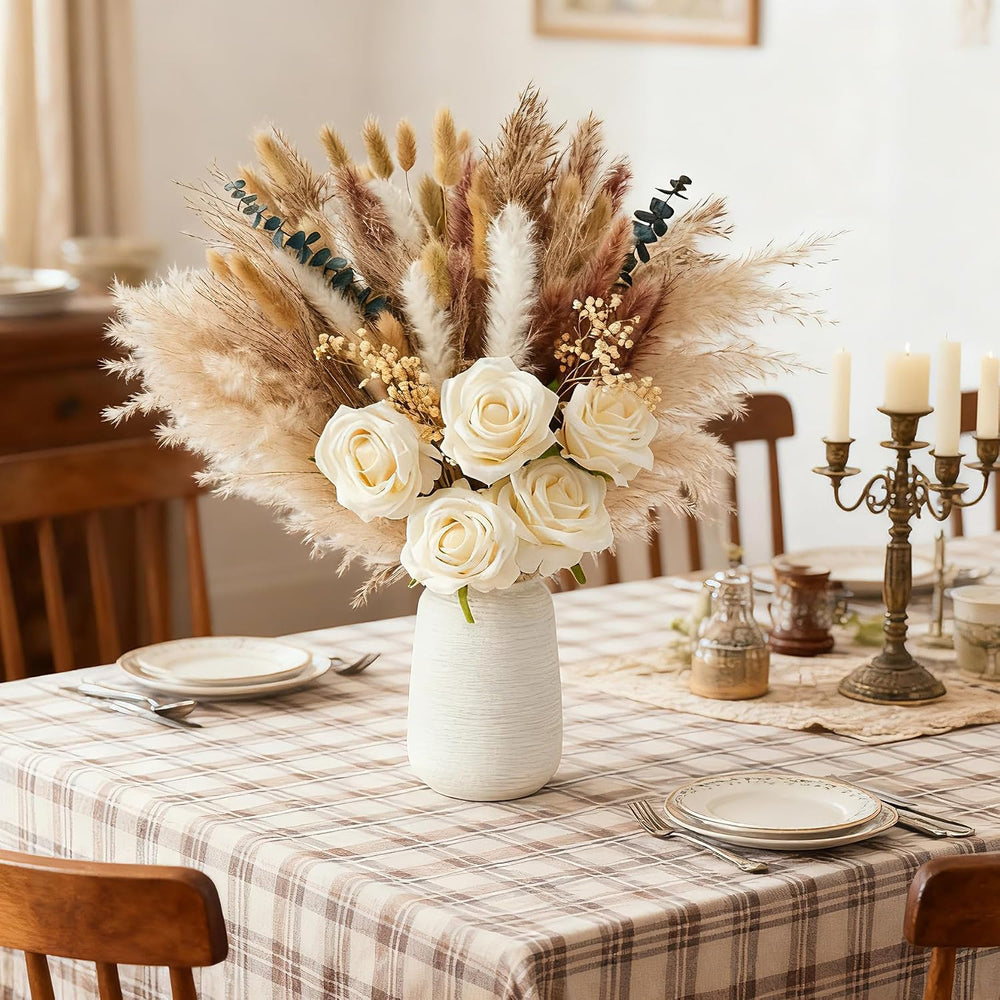 100 Pcs Pampas Grass with Vase, Boho Dried Flowers Table Centerpiece