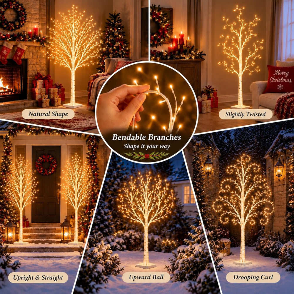 Aurelema 3 Pcs Lighted Birch Tree, 3ft 4ft 5ft, Warm White