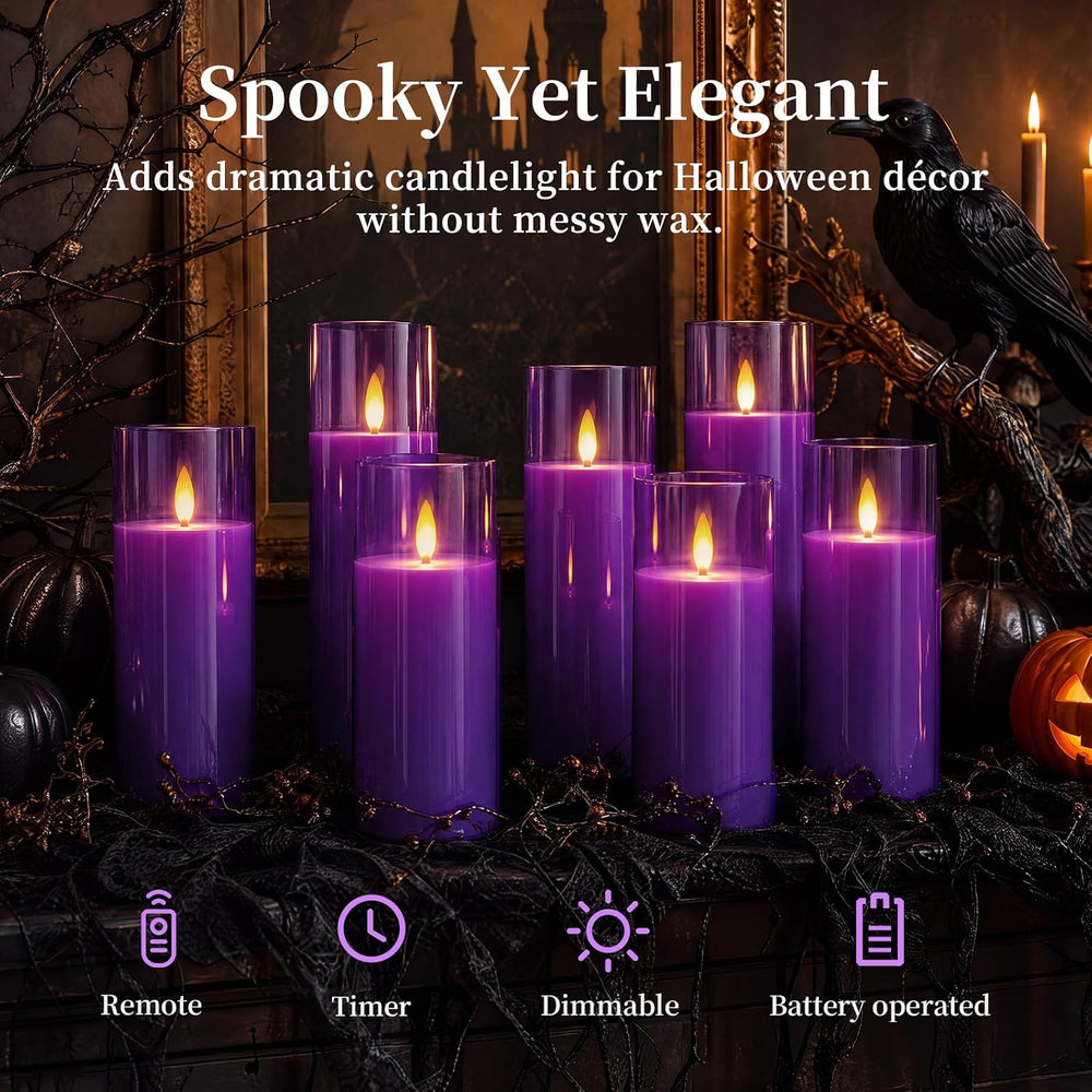 Homemory Purple Flameless LED Pillar Candles, Remote Timer, 9 Pack