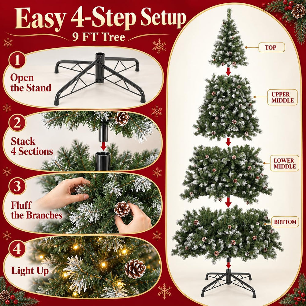 GAOMON 9ft Pre-Lit Artificial Christmas Tree, 900 Lights, 1800 Tips