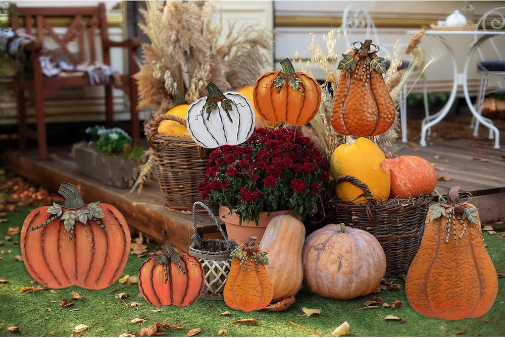 Aecipl Metal Pumpkin Garden Stakes Fall Decor Autumn Decorative Yard Signs