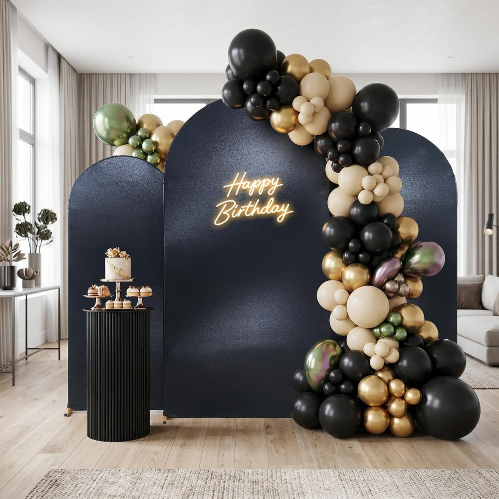 Reversible Glitter Black Red Arch Backdrop Cover 3 Set 6/6.6/7.2FT, Double-Si...