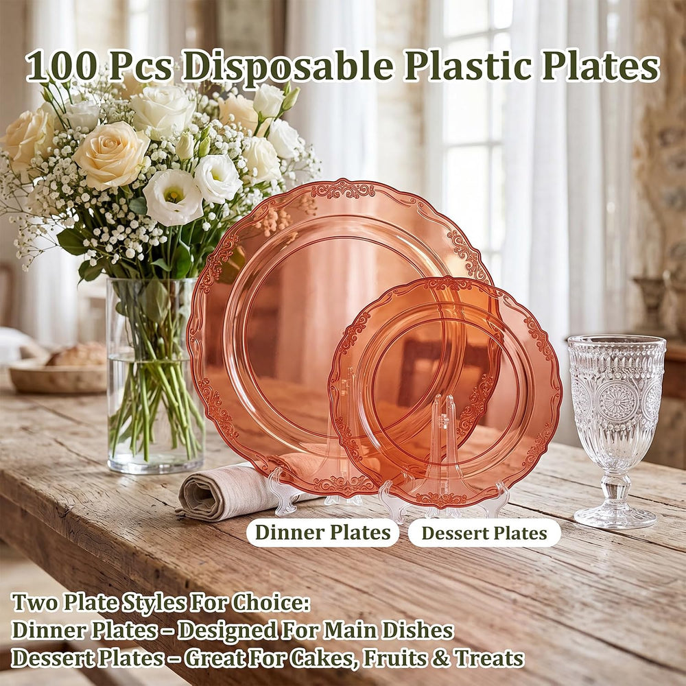 100PCS Amber Plastic Plates, 7.5 Inch Disposable Dessert Plates