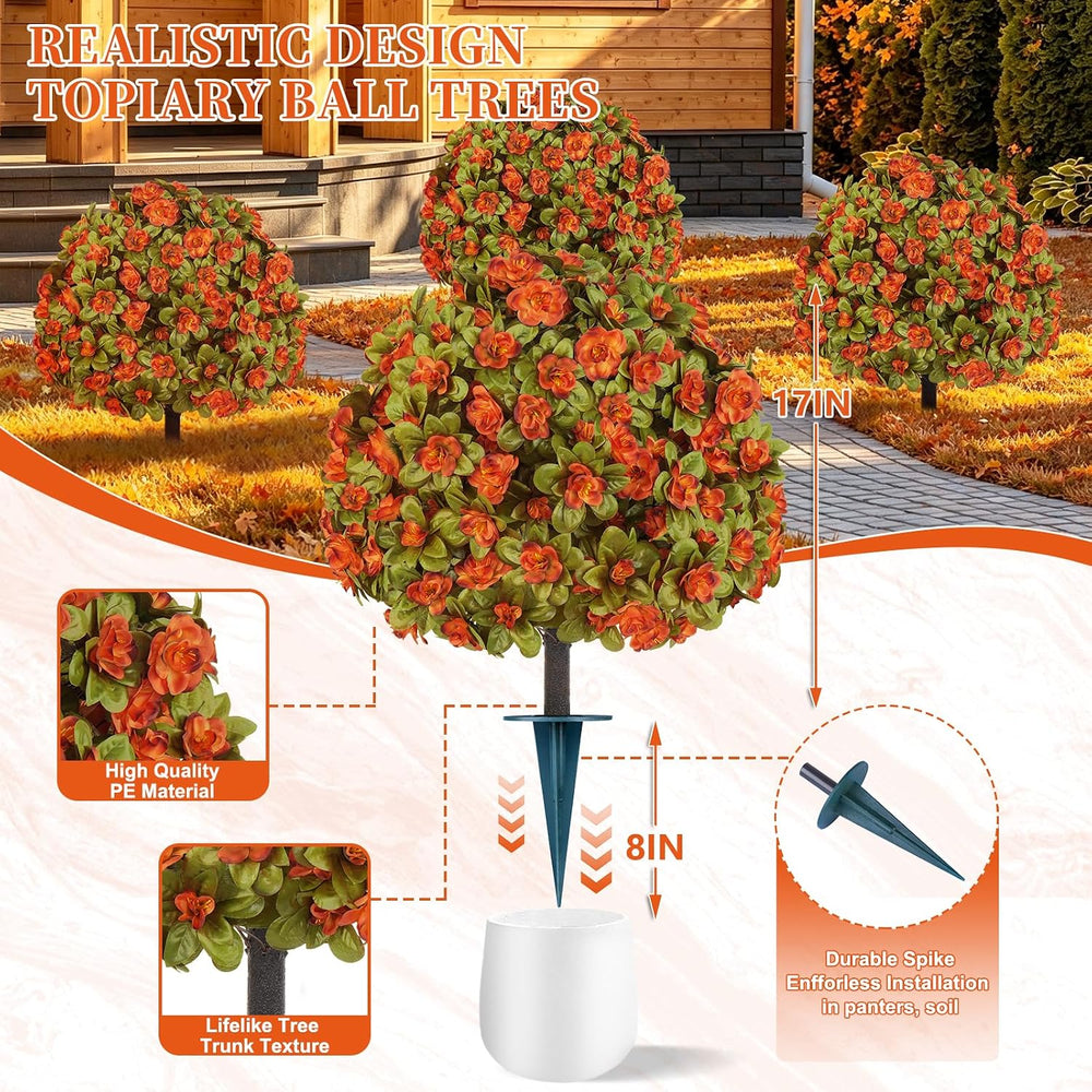 2 Pack Artificial Fall Azlea Flower Topiary Balls for Outdoor