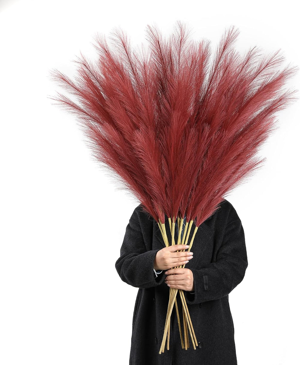 Wertuirk Burgundy Pampas Grass Decor, 8 Pcs 45 Inch Tall Large Faux Pompous