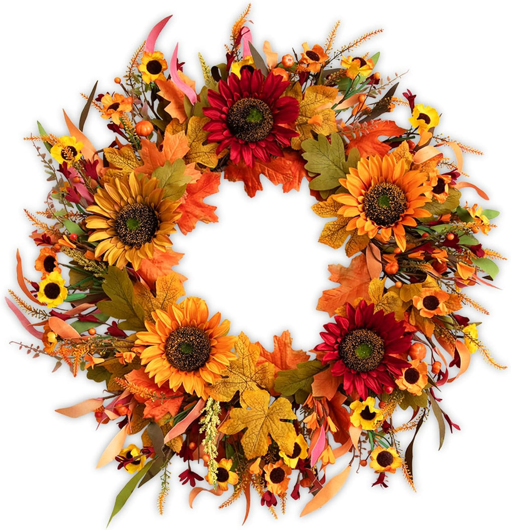 24“ Fall Wreaths for Front Door, Sunflower Wreaths Decor