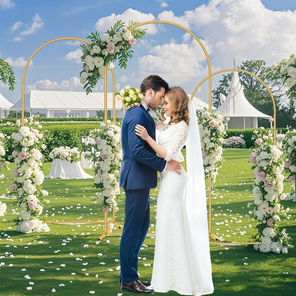 3 Pack Metal Wedding Arch (6FT, 5FT, 4FT) Backdrop Gold Balloon Stand