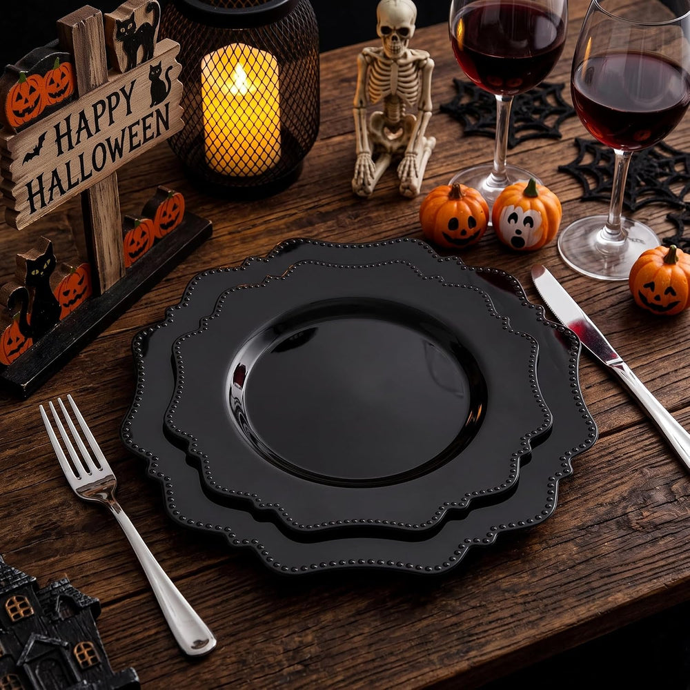 COLOSUS 60PCS Black Plastic Plates, Heavy Duty Disposable Plates for Party.