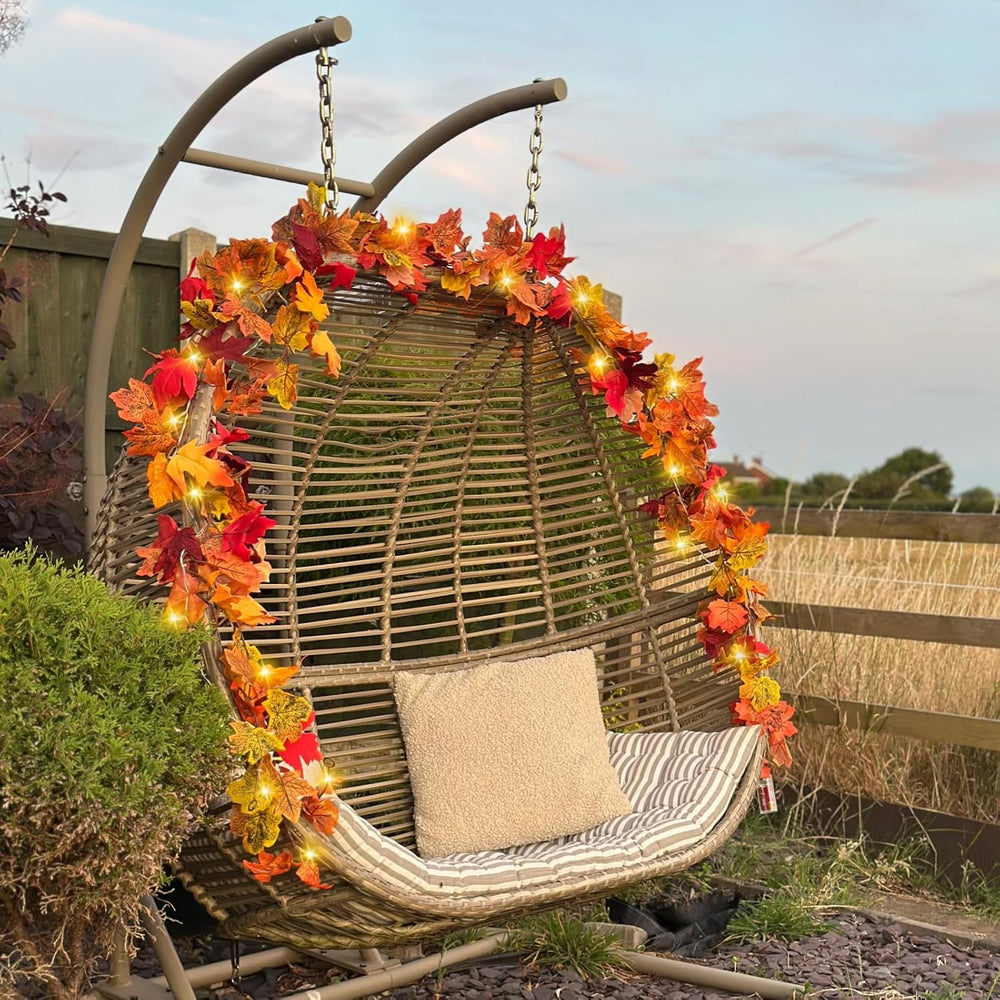 7 Pack Fall Leaf Garland with Lights, Fall Vines Autumn Garland LED Lights Ar...