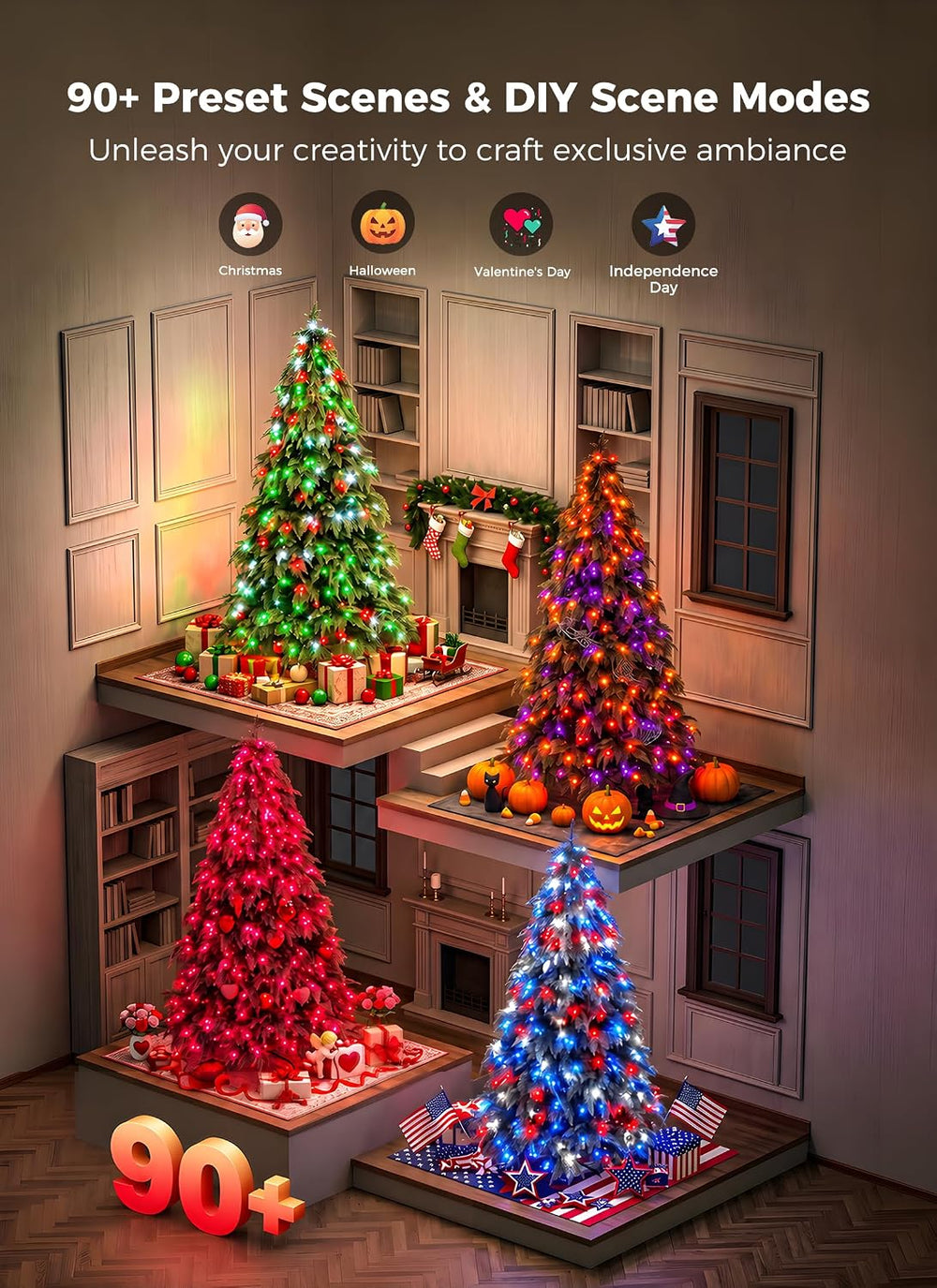 Brightown 7.5FT Smart Prelit Christmas Tree, 400 RGB LED, 1982 Branch Tips