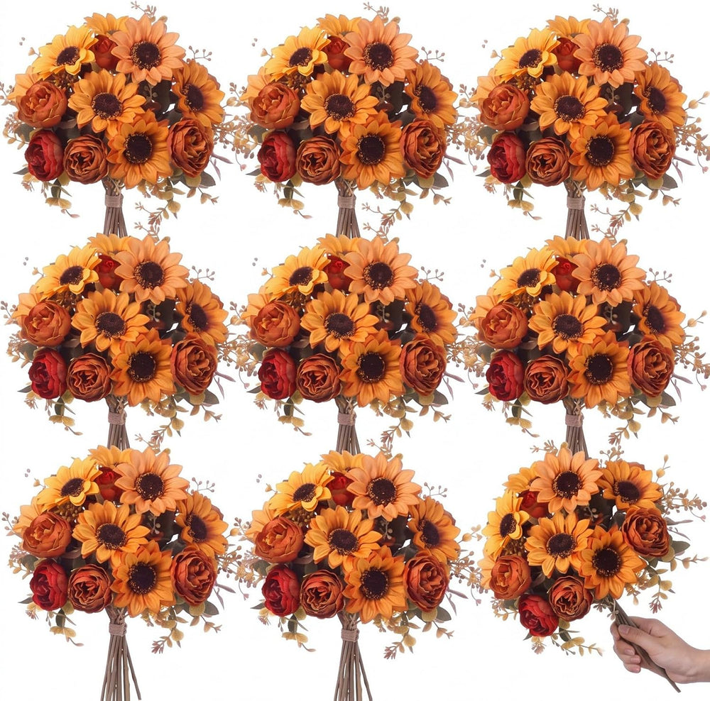 12 Pcs Artificial Fall Silk Flower Bouquets, Thanksgiving Decor