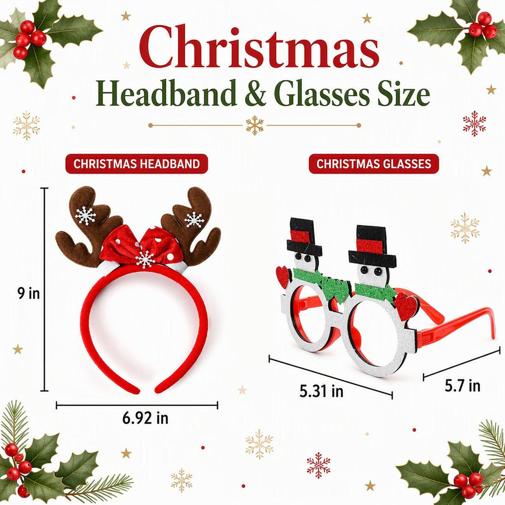 Christmas Glasses Frames and Headbands Decoration Accessories Set