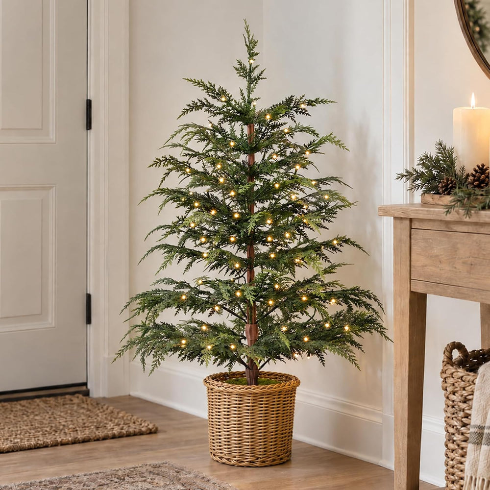 Christmas Decorations 2 Pack 3FT Pre-Lit Artificial Cypress Christmas Tree