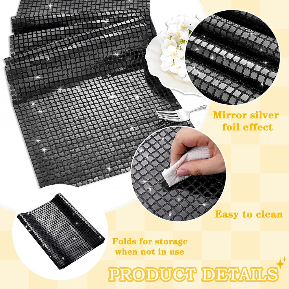 Black Sequin Table Runner 8 Packs 13 x 72 Inch Glitter Mirror Fabric