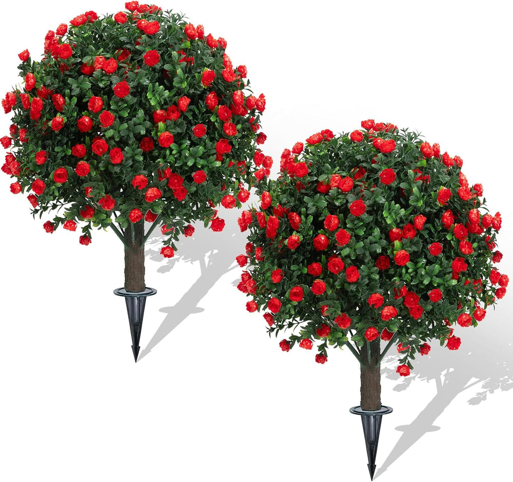 AOKIIE 24" Artificial Boxwood Topiary Bushes UV Resistant for Outdoor 2PCS