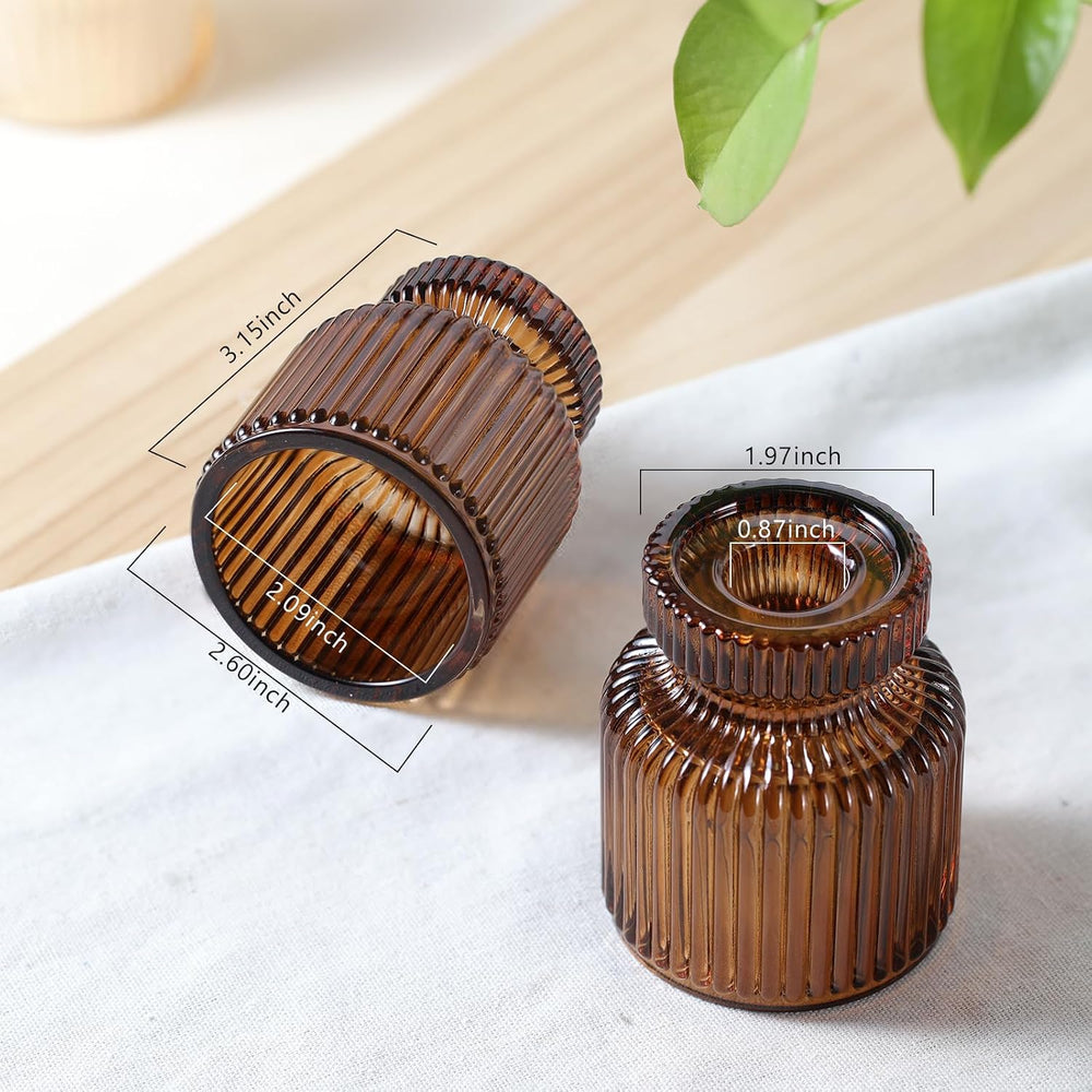12 Pcs Glass Candlestick Holders- Amber Taper Candlestick Holders Tealight Vo...