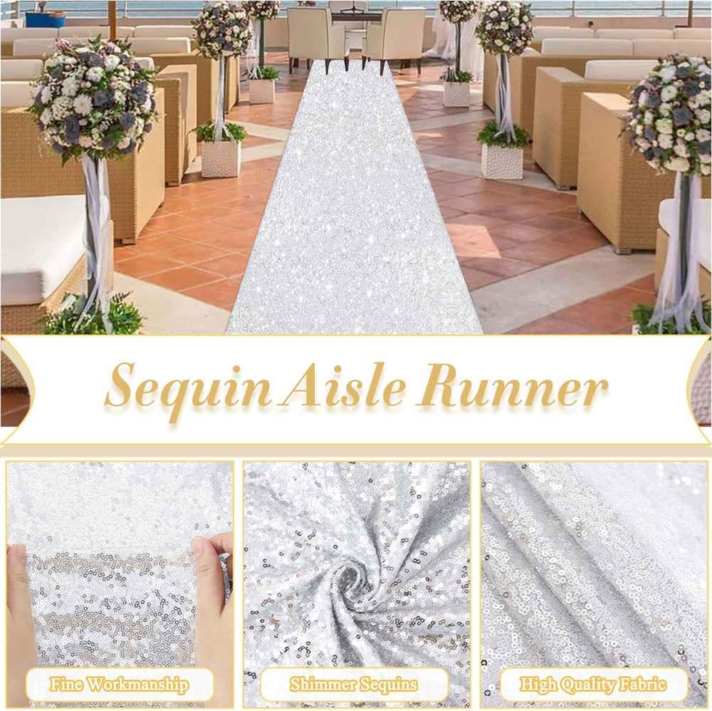 Silver Wedding Aisle Runner Sparkly 4FTx15FT Sequin Aisle Runner Rug Glitter ...