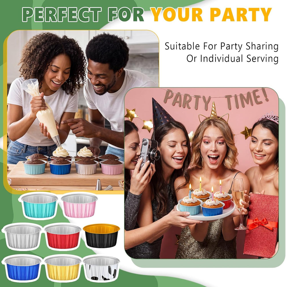 Eaasty 240 Pcs Aluminum Foil Baking Cup with Lid Cake Pan, Multicolor
