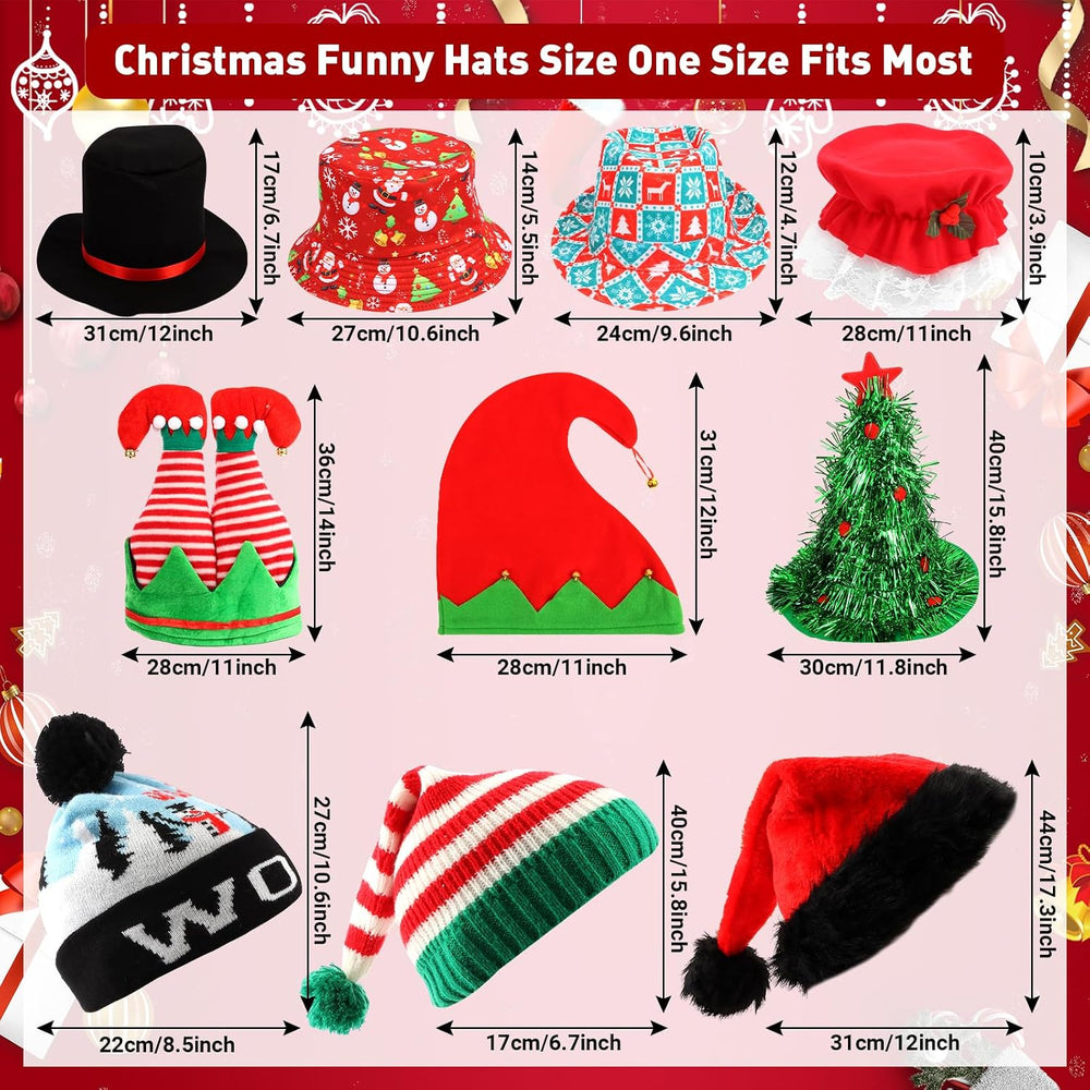 20pcs Christmas Hats and Glasses Set, 10pcs Xmas Hats, 10pcs Xmas Glasses, Cr...