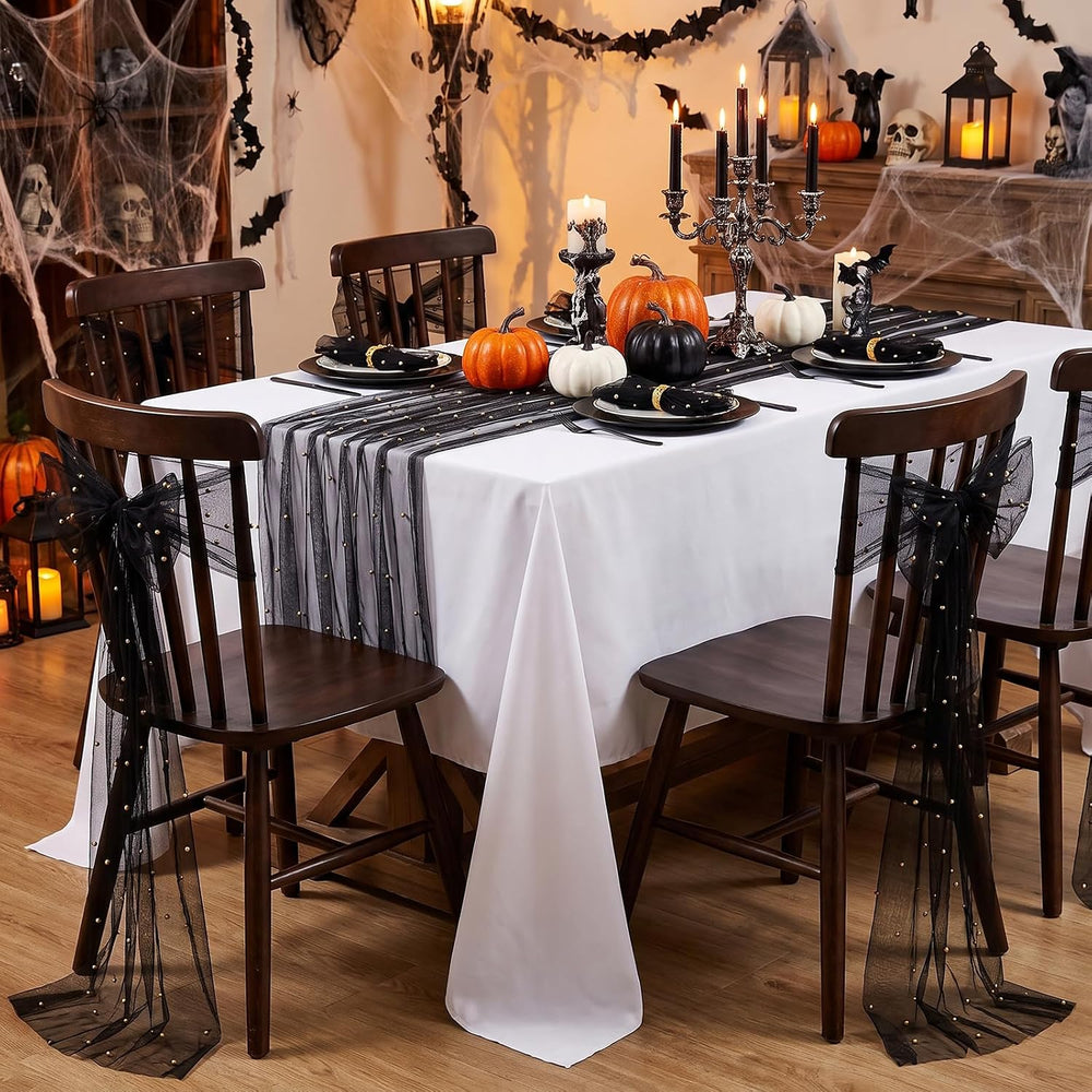 Gauze Tulle Table Runner Black Halloween Pearl Fabrics Sheer Veil Dessert
