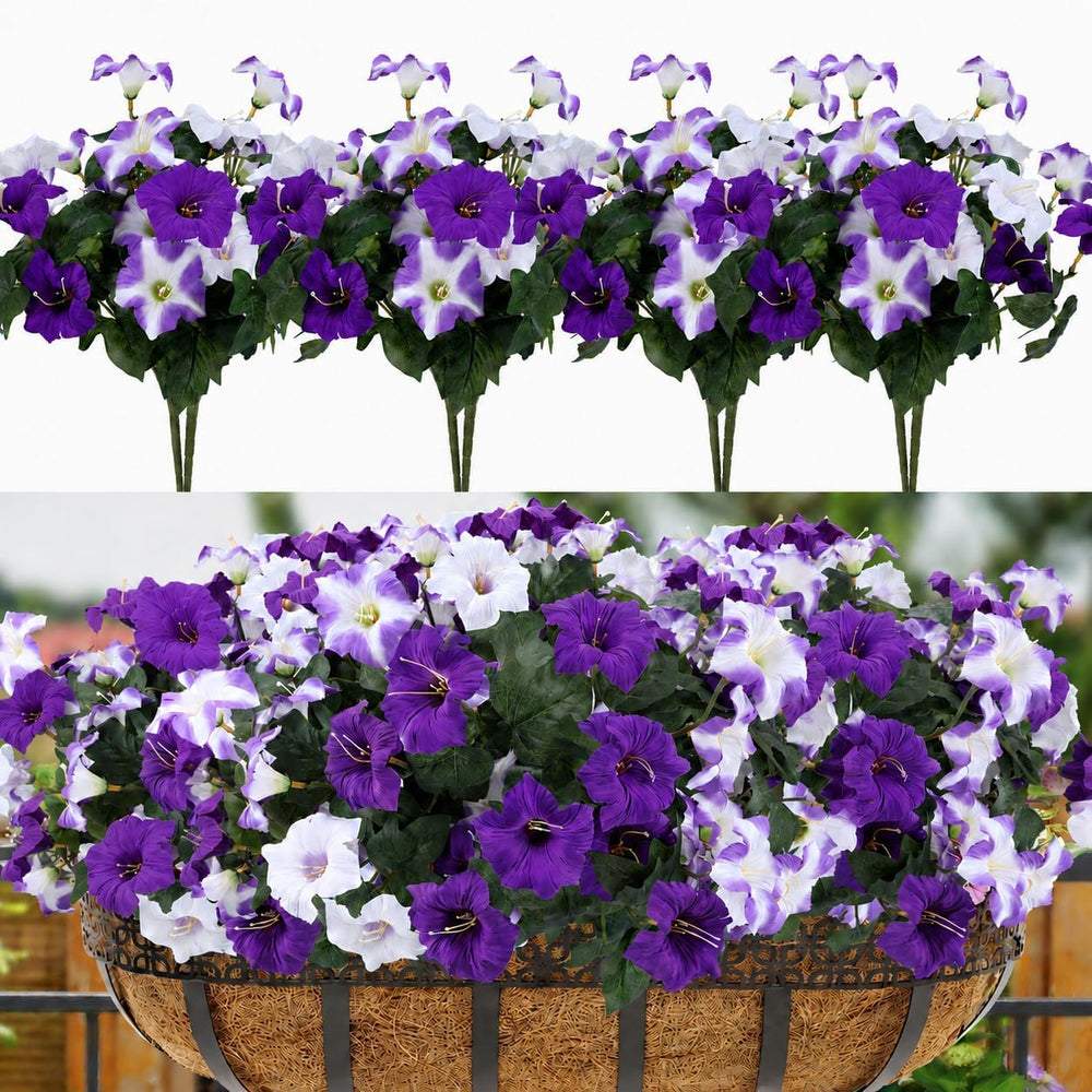 Geegoods Artificial Petunias Flowers for Outdoors, 8 Bundles UV Resistant