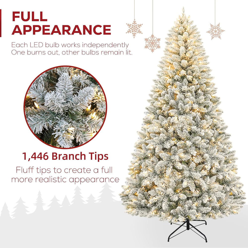 Hykolity 7.5 ft Snow Flocked Christmas Tree, Artificial Christmas Tree wih 45...