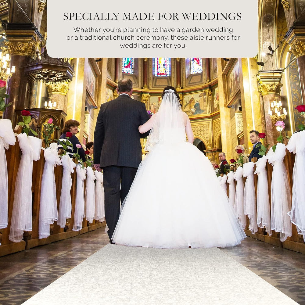 SLS SUPPLY FLORA - Wedding Aisle Runner, White Floral Print Wedding Floor Mus...