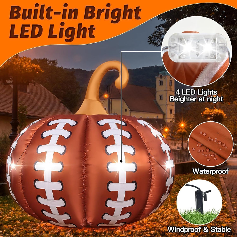 4.6FT Thanksgiving Inflatable Football Pumpkin Outdoor Decoration Giant Fall ...