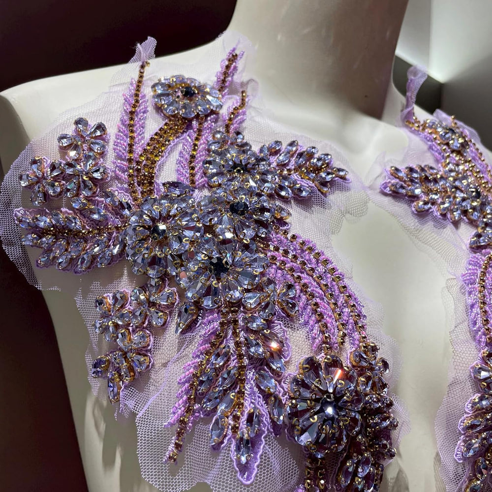 1 Pair Rhinestone Applique for Dress,Suits,Gown,Clothing(Purple)