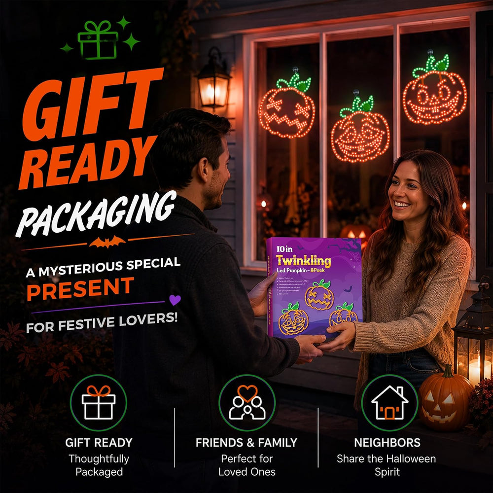 3 Pack 10" Halloween Classics Twinkling LED Pumpkins, Hi-Vibrant Aluminu...