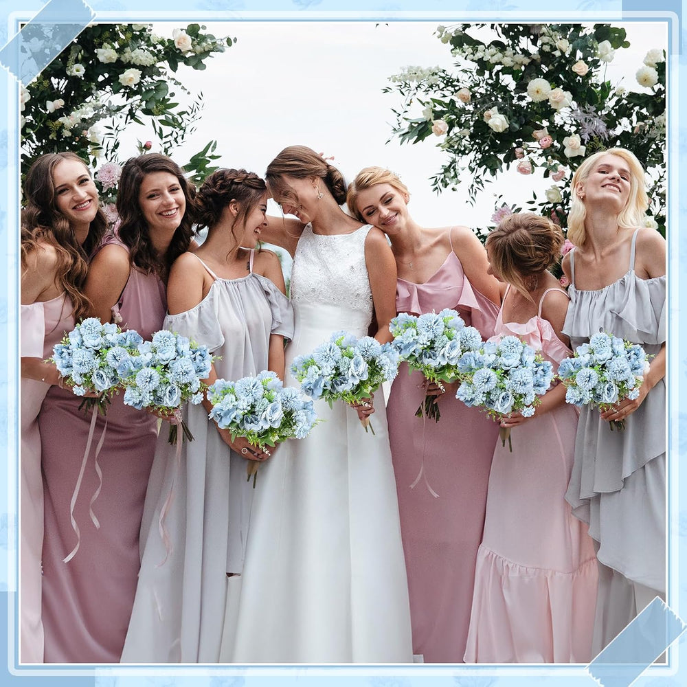 Lyrow 8 Bundles Blue Artificial Peony Flowers for Wedding Centerpieces