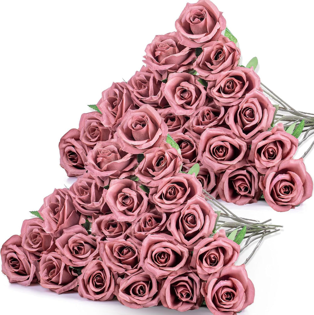 Hotop 40 Pcs Artificial Roses Bulk, Long Stem Fake Flowers, Dusty