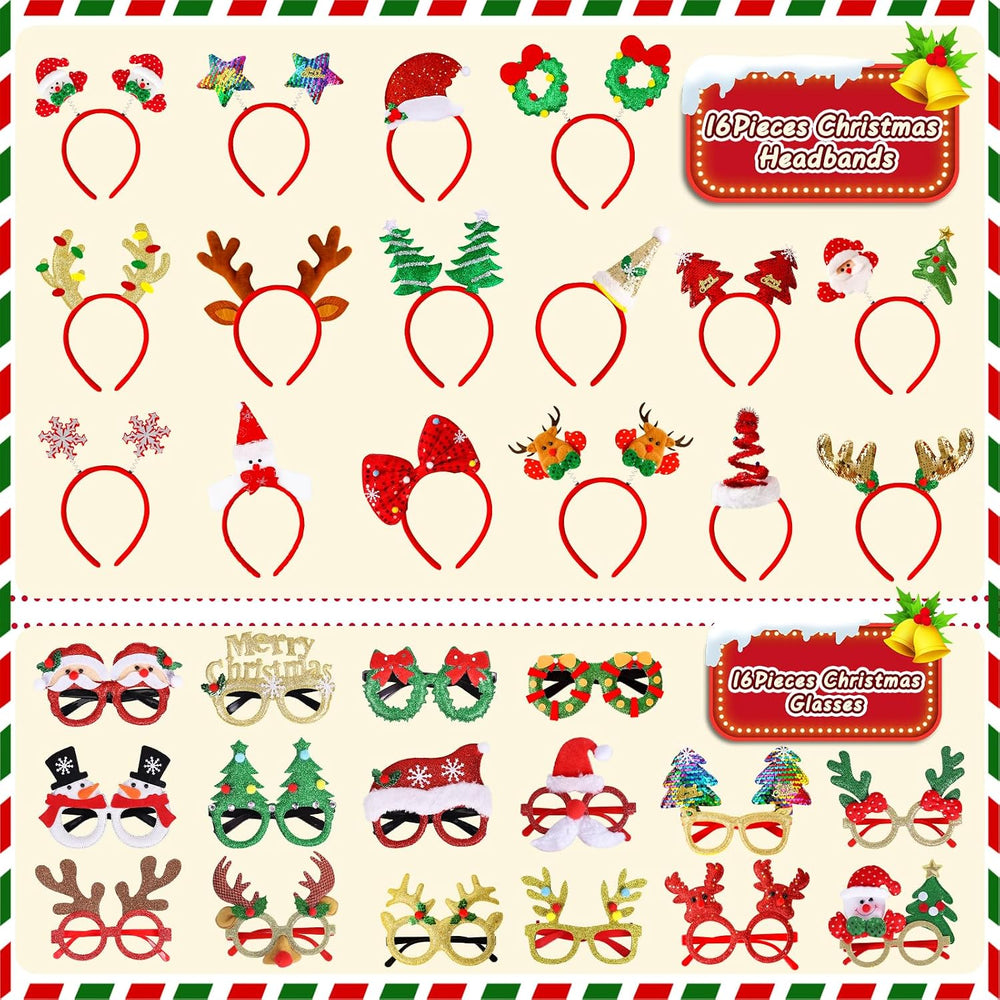 MGparty 32 Pack Christmas Glasses Frame and Headbands Set